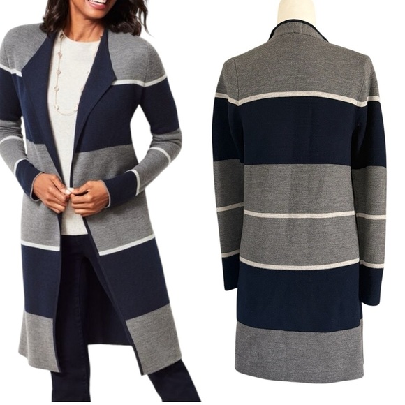 Talbots Sweaters - TALBOTS STRIPE MERINO DOUBLE-FACE DUSTER Size Small